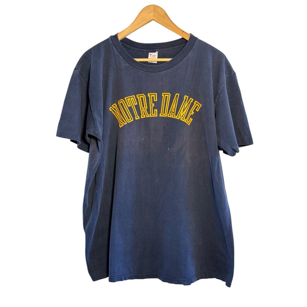 Vtg Champion Notre Dame XL Navy Blue Distressed T-Shirt